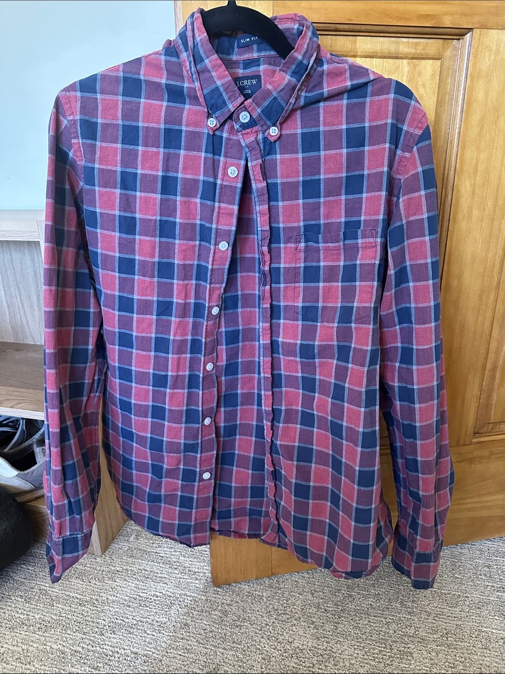 J. Crew Red and Navy Plaid Button-Down Shirt